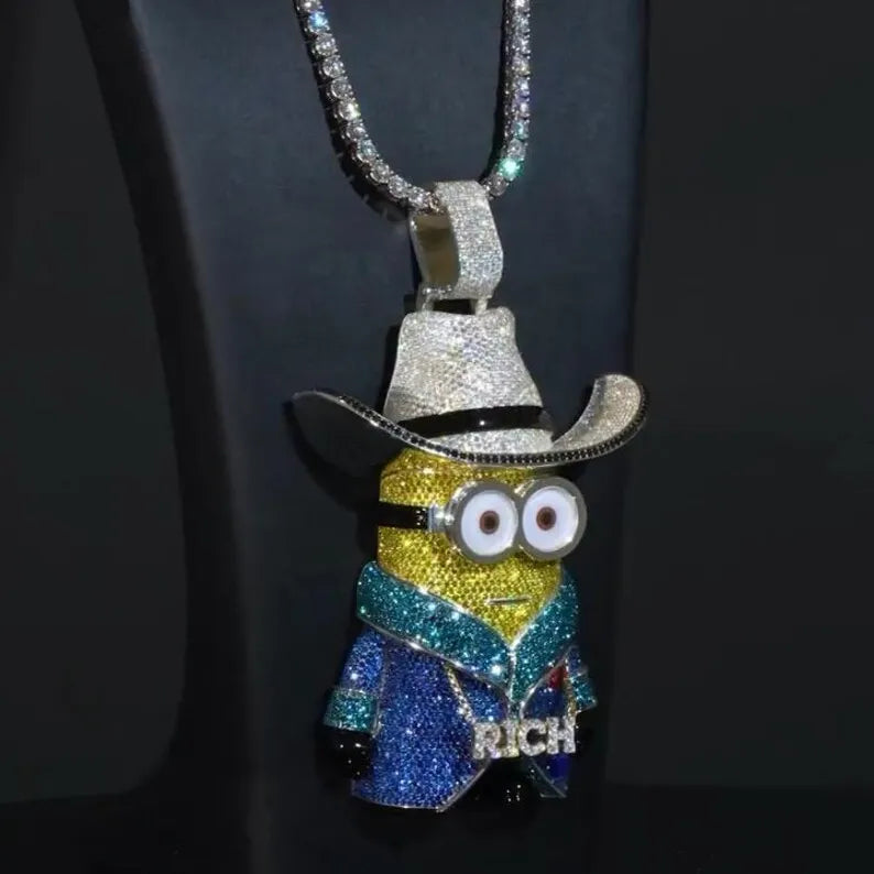 Iced Out Custom Minion Rich Figure Moissanite Hip Hop Pendant【R234】
