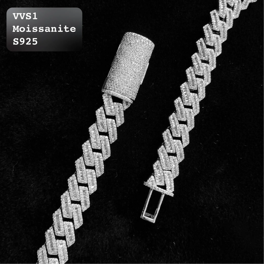 13mm Moissanite Baguette-Centered Iced Cuban Link Chain (23")【A102】