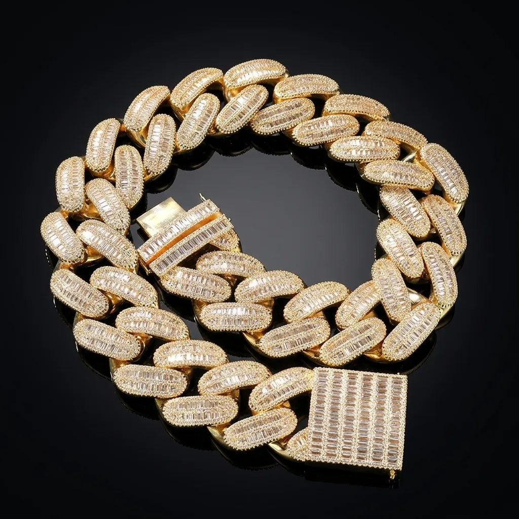 40mm Iced Out Baguette Cuban Link Chain Gold Silver【A128】