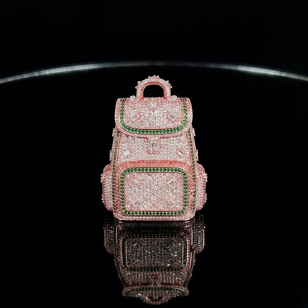 Iced Out 3D Backpack Statement Pendant Rose Gold【A248】
