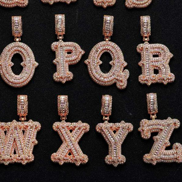 Hip Hop Iced Out Thorn A-Z Letter Pendant With Free Rope Chain【R195】