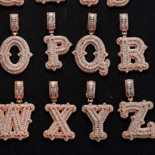 Hip Hop Iced Out Thorn A-Z Letter Pendant With Free Rope Chain【R195】