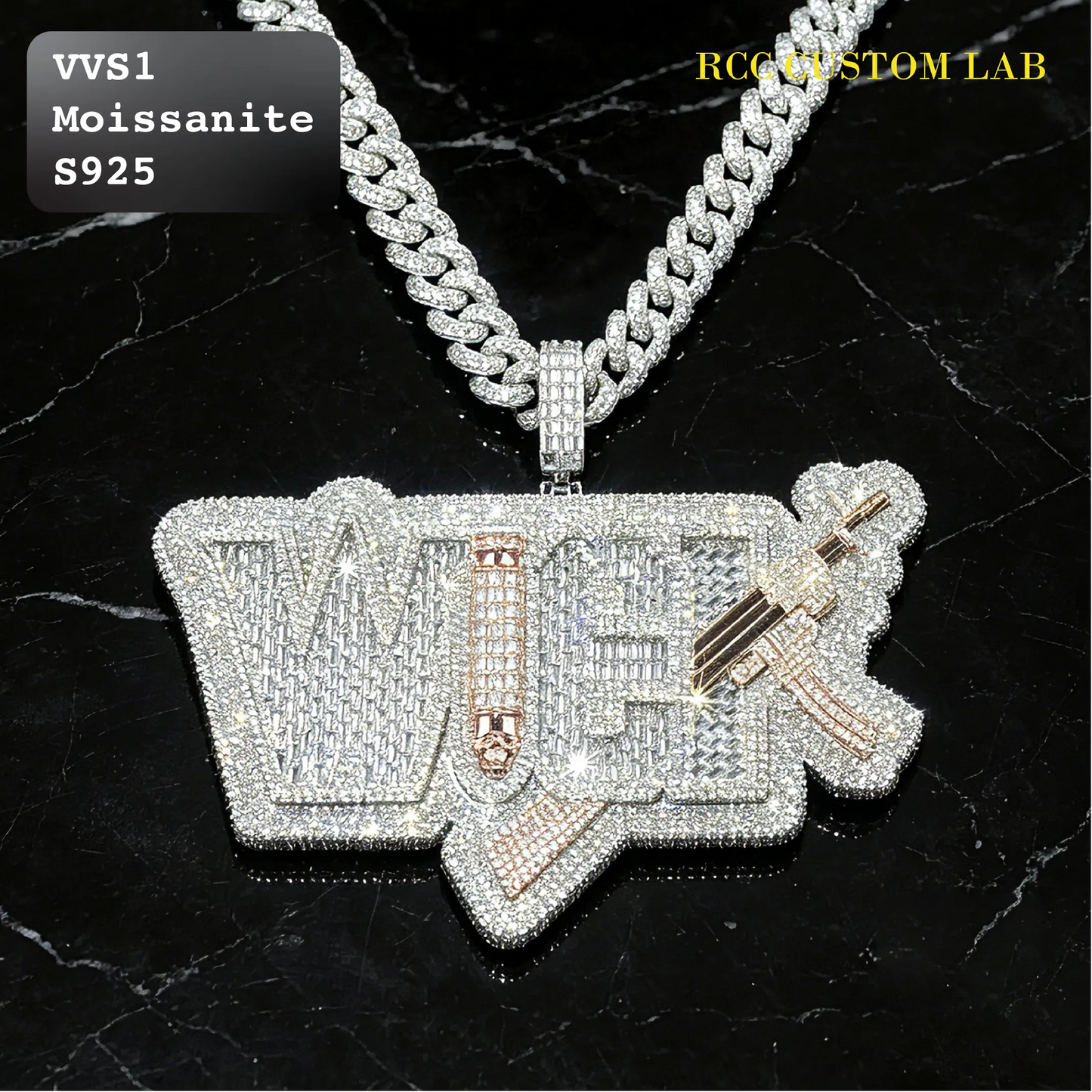 Iced Out Moissanite "WICK" Wordplate Pendant【R130】