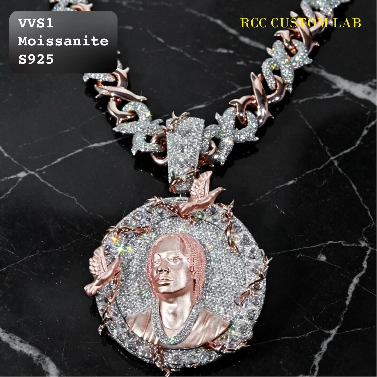 Iced Out Moissanite 3D Portrait Pendant【R132】