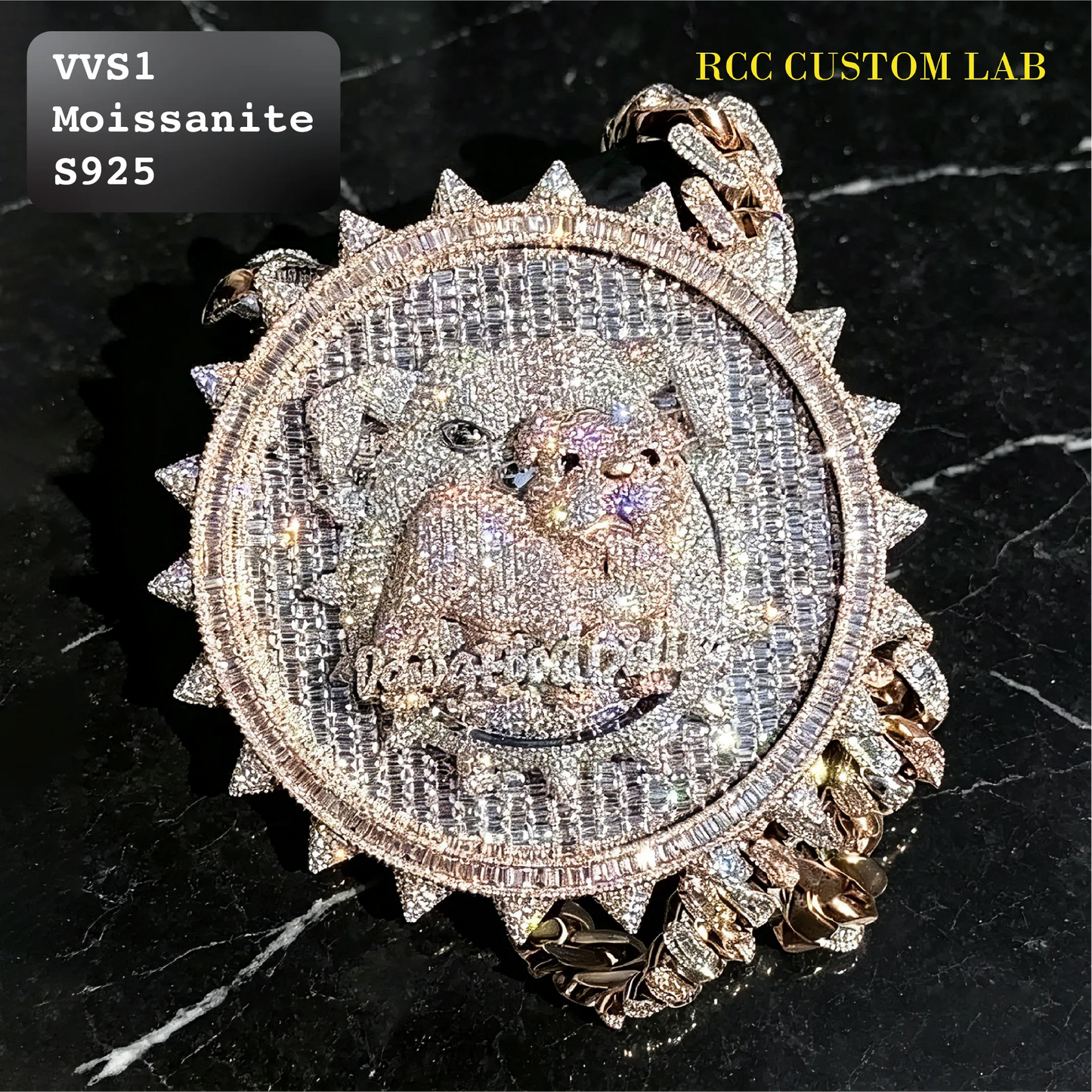 Iced Out Moissanite 3D Bulldog Pendant【R135】