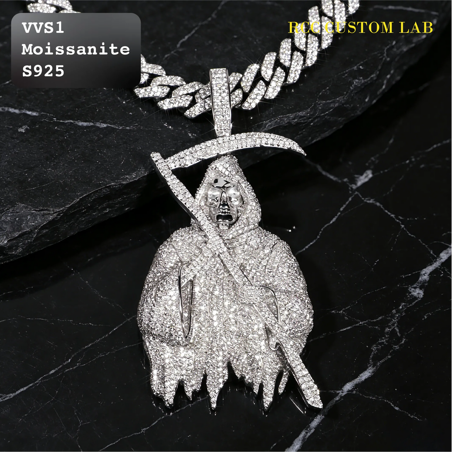 Iced Out Moissanite 3D Grim Reaper Pendant【R137】