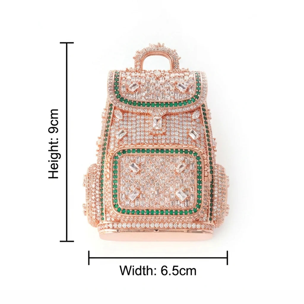 Iced Out 3D Backpack Statement Pendant Rose Gold【A248】