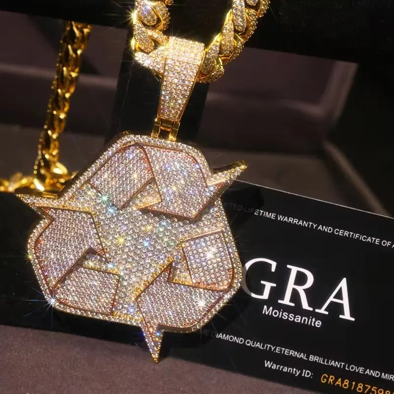 Iced Out Custom Recycle Symbol Moissanite Hip Hop Pendant【R273】