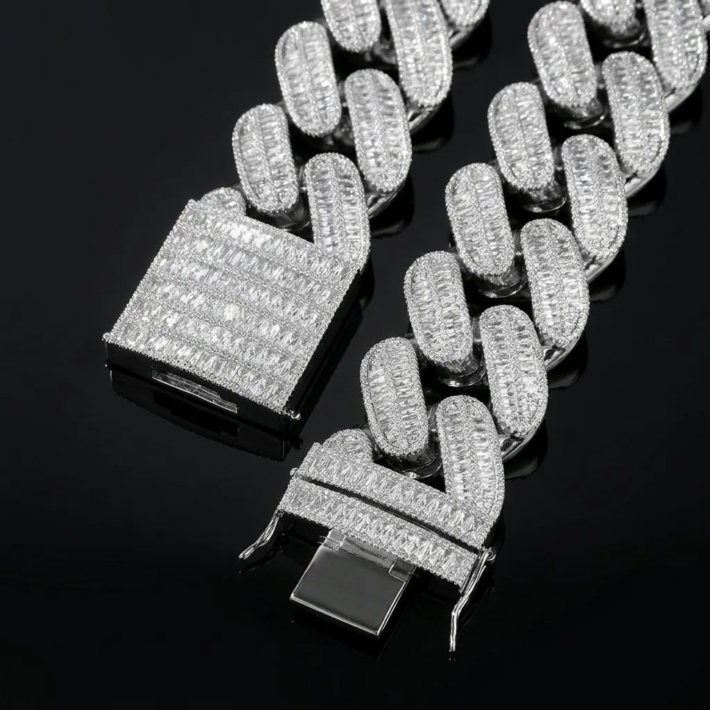 40mm Iced Out Baguette Cuban Link Chain Gold Silver【A128】