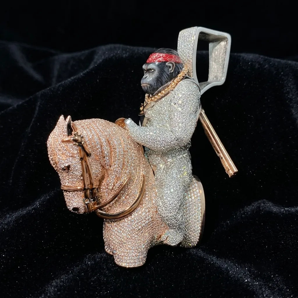 Iced Out Ape Riding Horse Custom Hip Hop Pendant【A265】