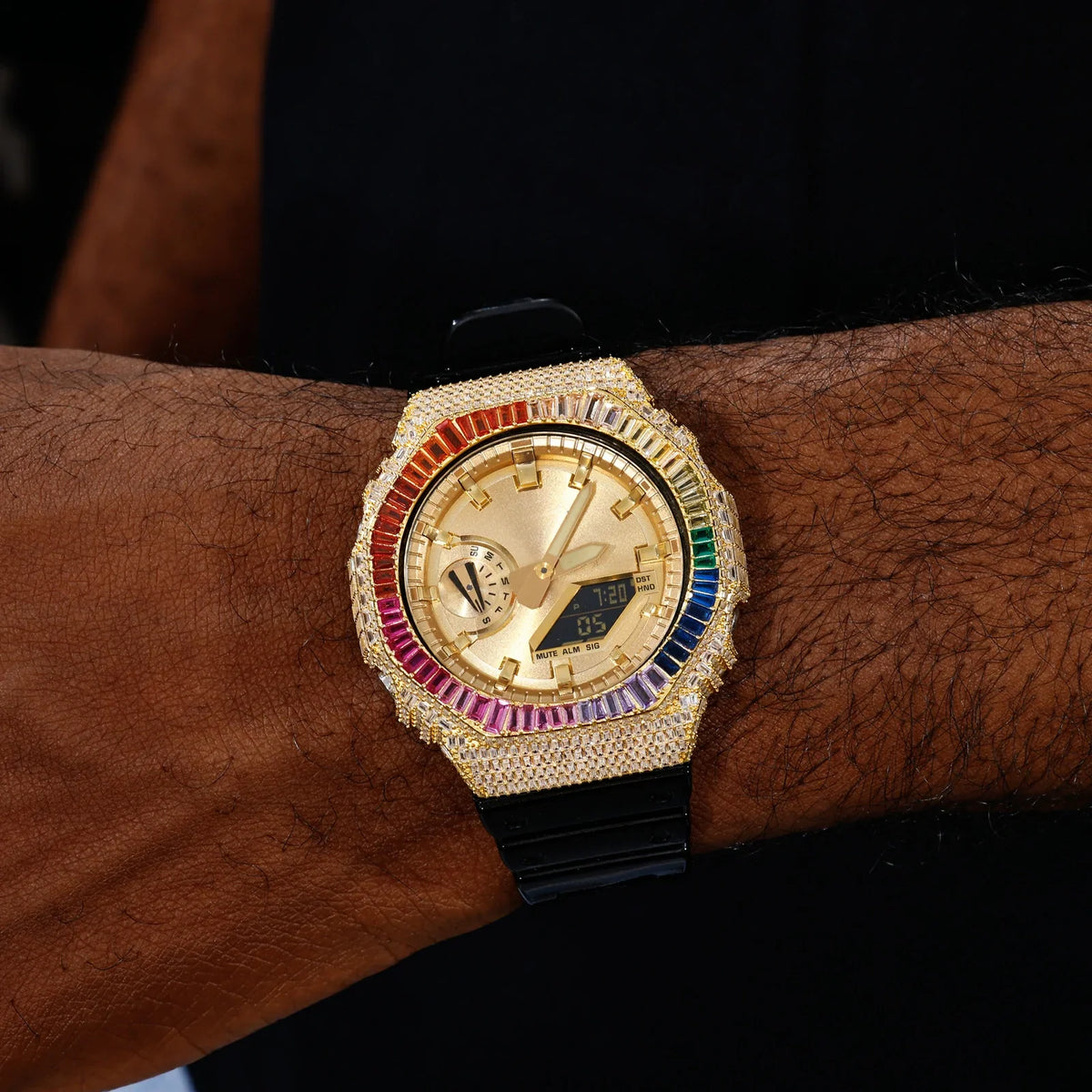 Colorful Baguette Moissanite Bust Down Bezel for GA2100