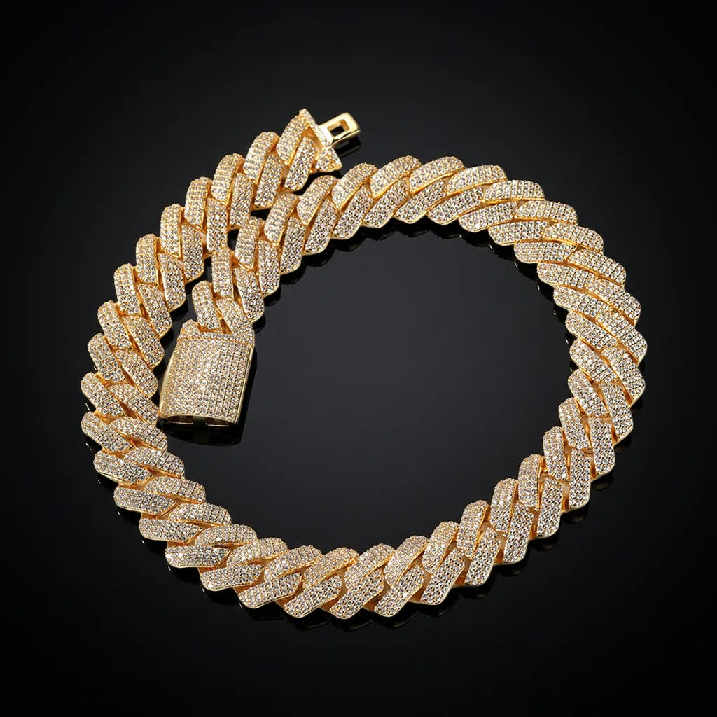 20mm Iced Out Prong Spiked Cuban Chain Gold Silver Rose【A129】