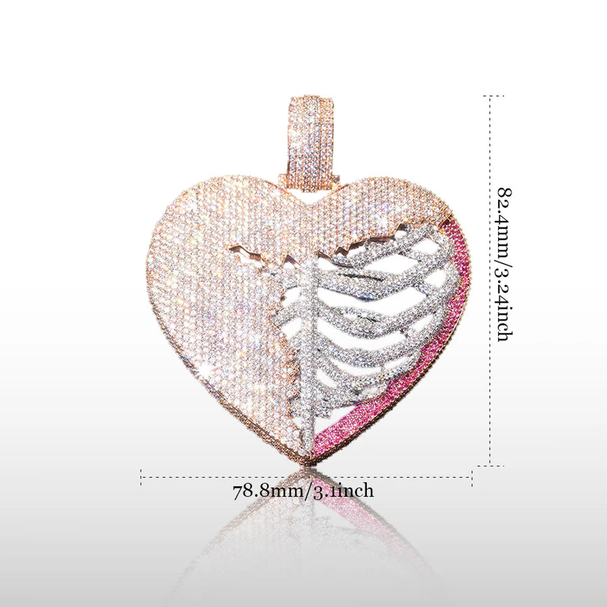 Iced Out Rib Cage Heart Statement Pendant Rose Gold【A244】