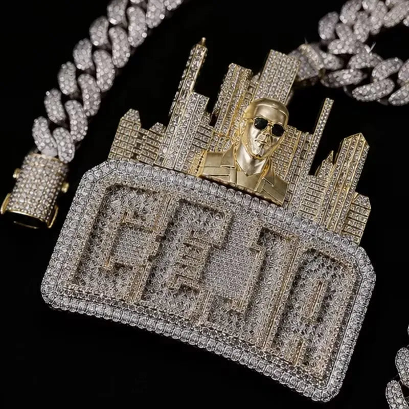 Iced Out City Skyline Portrait Letter Hip Hop Pendant【A259】