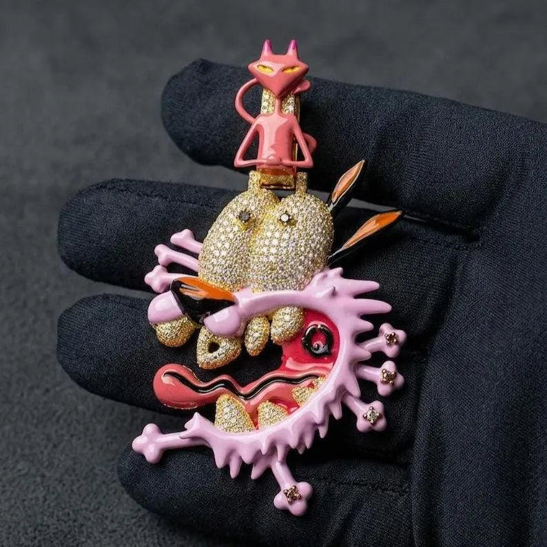 Iced Out Pink Glitch Creature Hip Hop Pendant【R218】