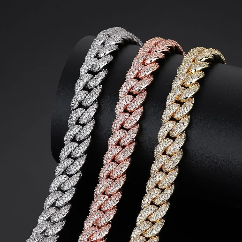 10mm Classic Iced Out Miami Cuban Chain Tri-Color【A149】