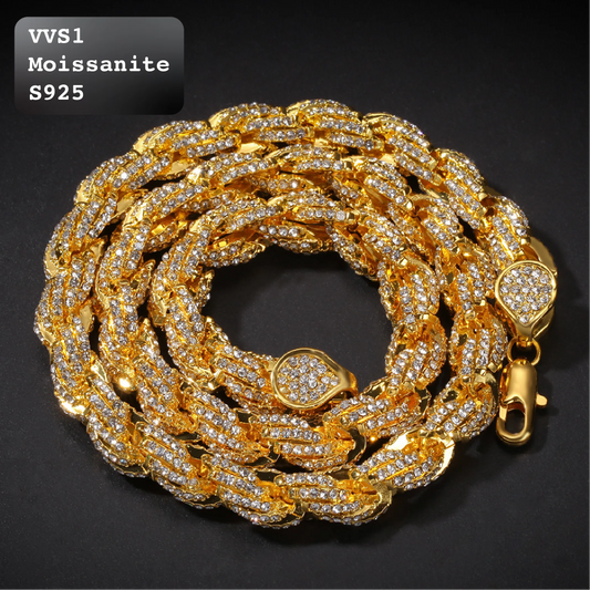 9mm Elite Iced Out Moissanite Rope Chain In Gold/Silver/Rose Gold【A144】