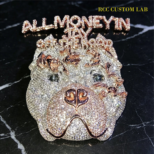Iced Out Custom "ALL MONEY IN" Bulldog Pendant【R145】