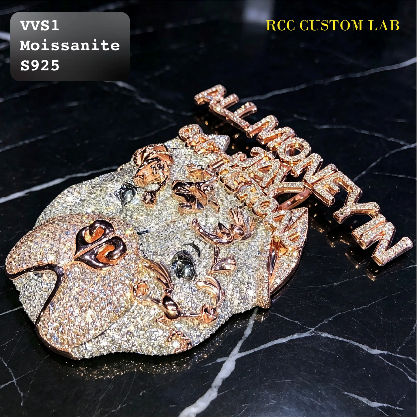 Iced Out Moissanite "ALL MONEY IN" Bulldog Pendant【R145】