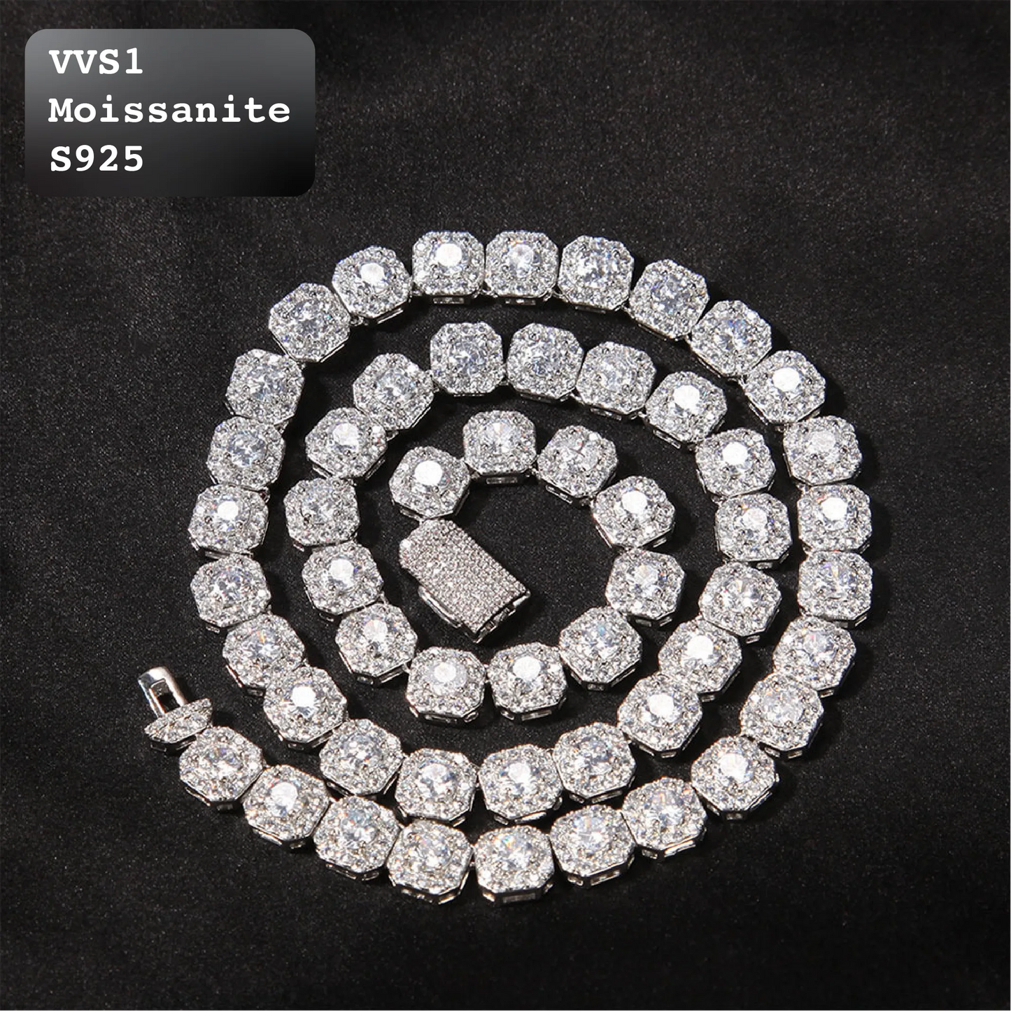 9mm Luxury Iced Out Moissanite Square Cluster Tennis Chain Gold And Silver【A146】