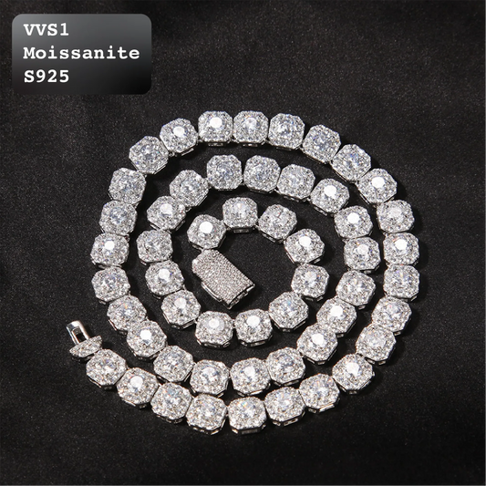 9mm Luxury Iced Out Moissanite Square Cluster Tennis Chain Gold And Silver【A146】