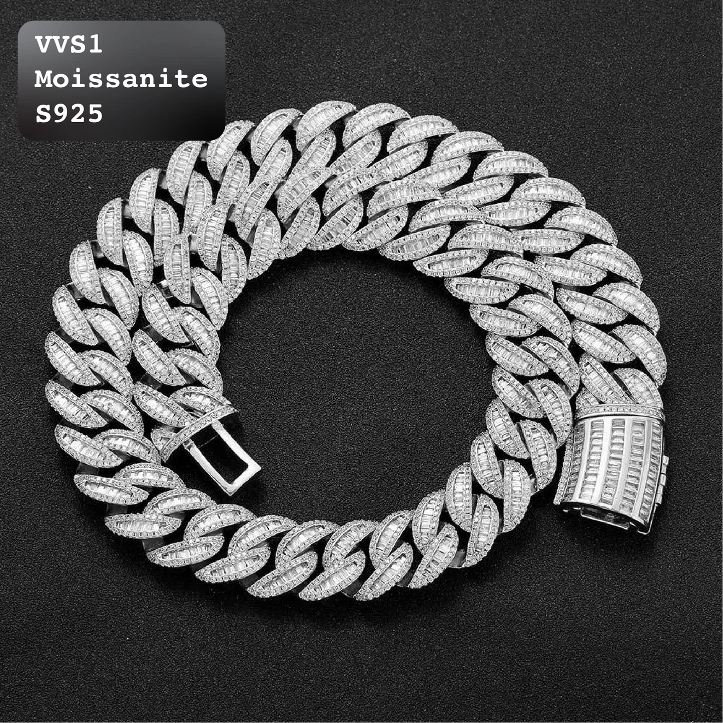 Luxury Iced Out Moissanite Baguette Cuban Link Chain Gold And Silver【A147】