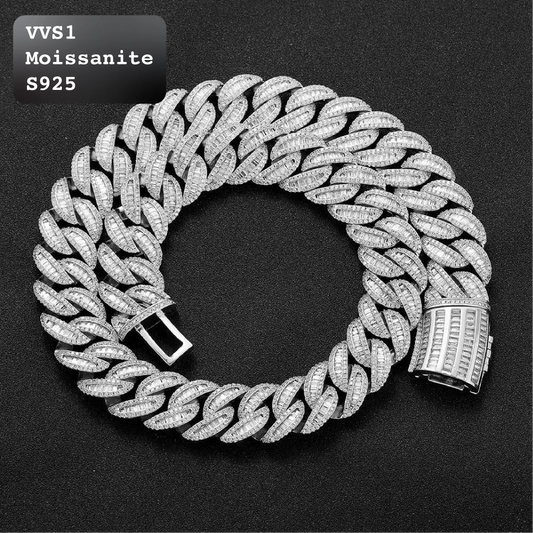 Luxury Iced Out Moissanite Baguette Cuban Link Chain Gold And Silver【A147】