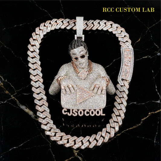 Iced Out 3D Custom Portrait Pendant Set【R148】