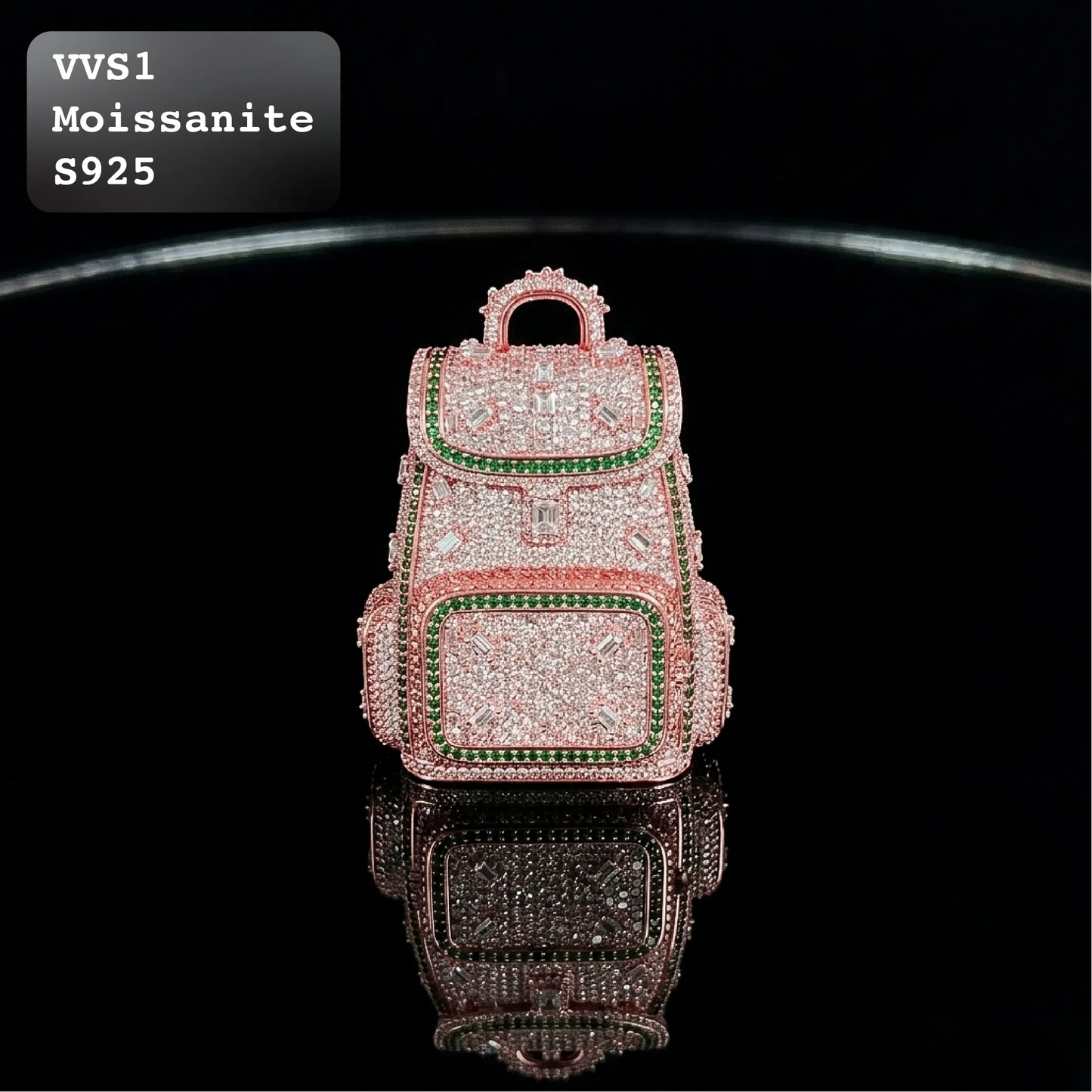 Iced Out 3D Backpack Statement Moissanite Pendant Rose Gold【A248】