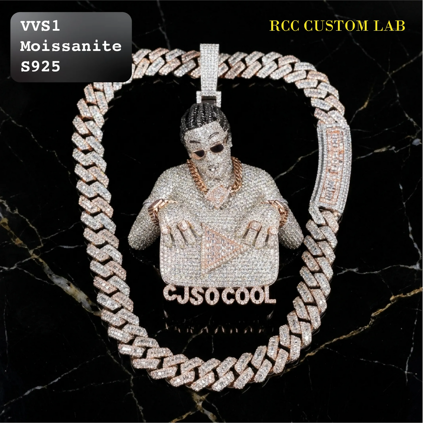 Iced Out 3D Moissanite Portrait Pendant Set【R148】