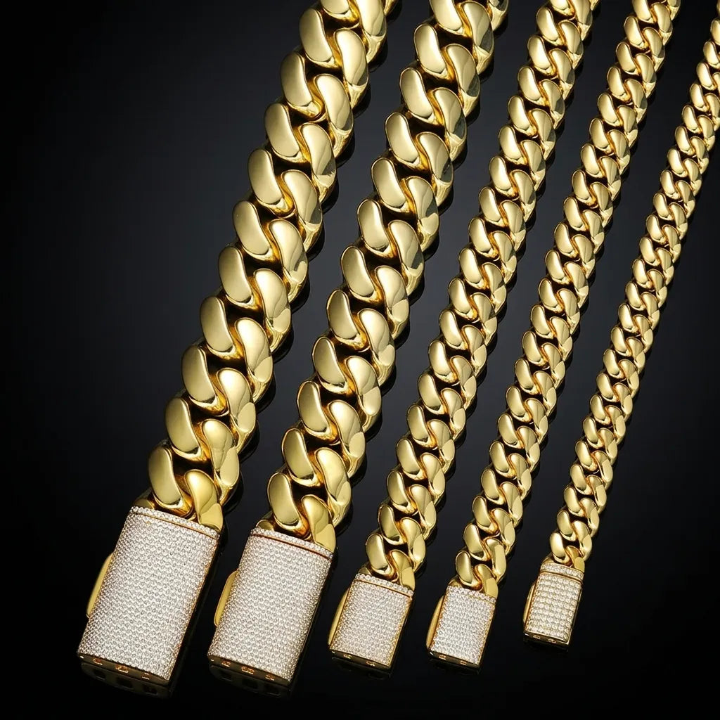 Classic Gold and Silver Cuban Chain Iced Clasp【A124】