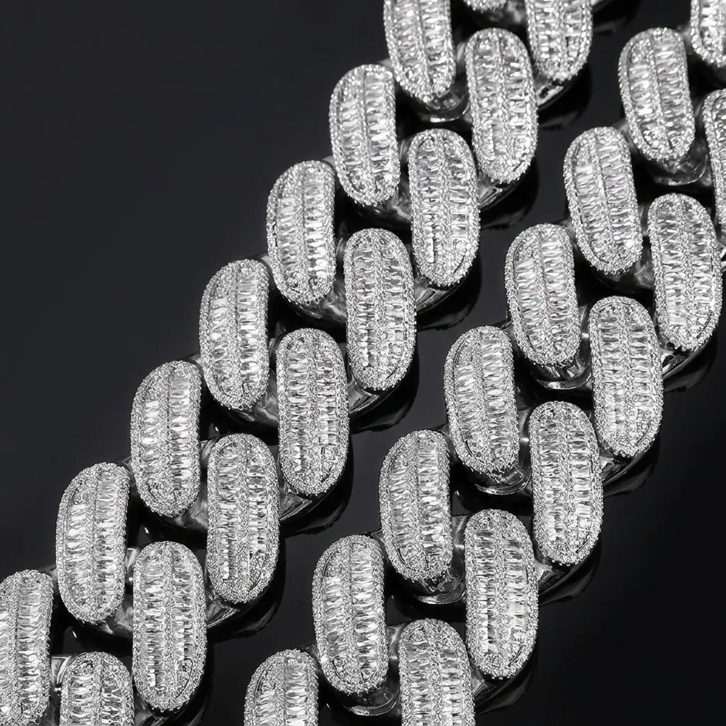 40mm Iced Out Baguette Cuban Link Chain Gold Silver【A128】