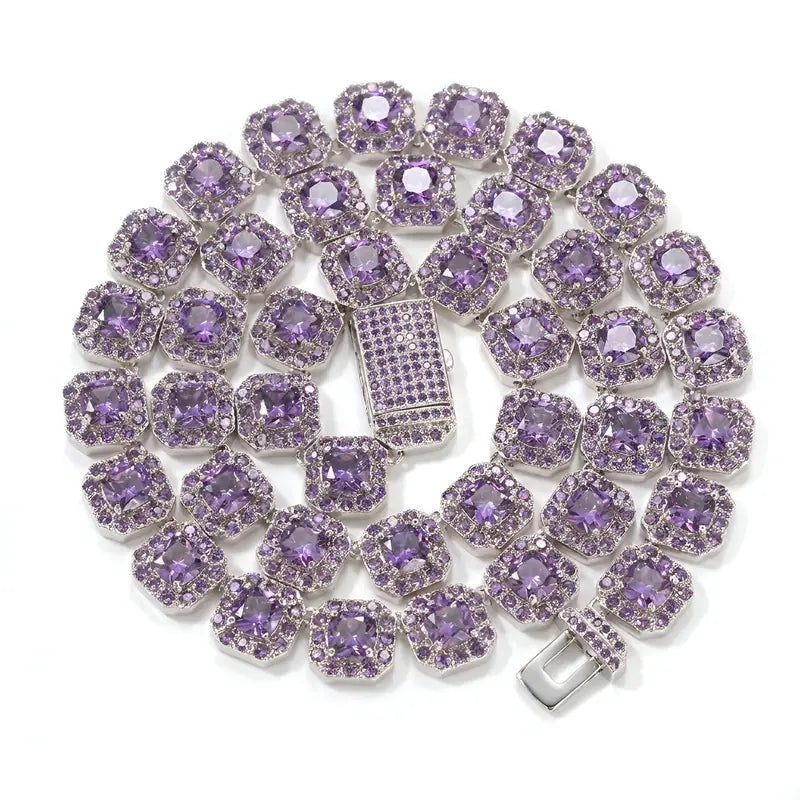 12mm Iced Out Square Cluster Tennis Chain【A126】
