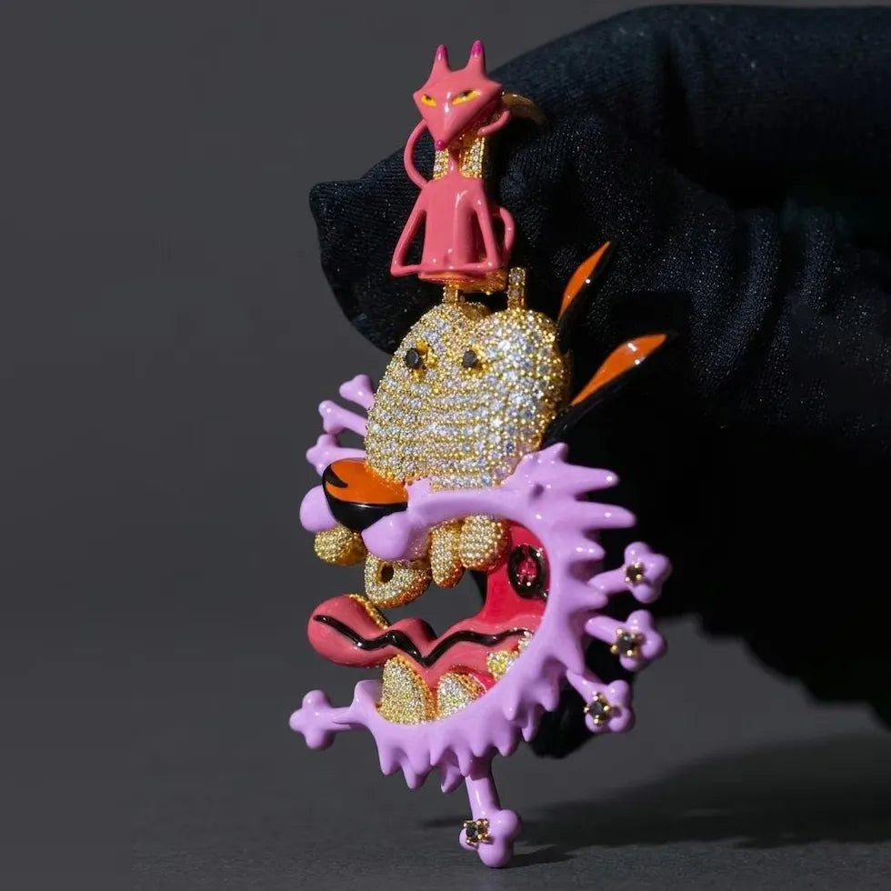 Iced Out Pink Glitch Creature Hip Hop Pendant【R218】