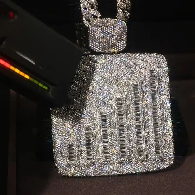 Iced Out Custom Bar Chart Square Moissanite Hip Hop Pendant【R250】