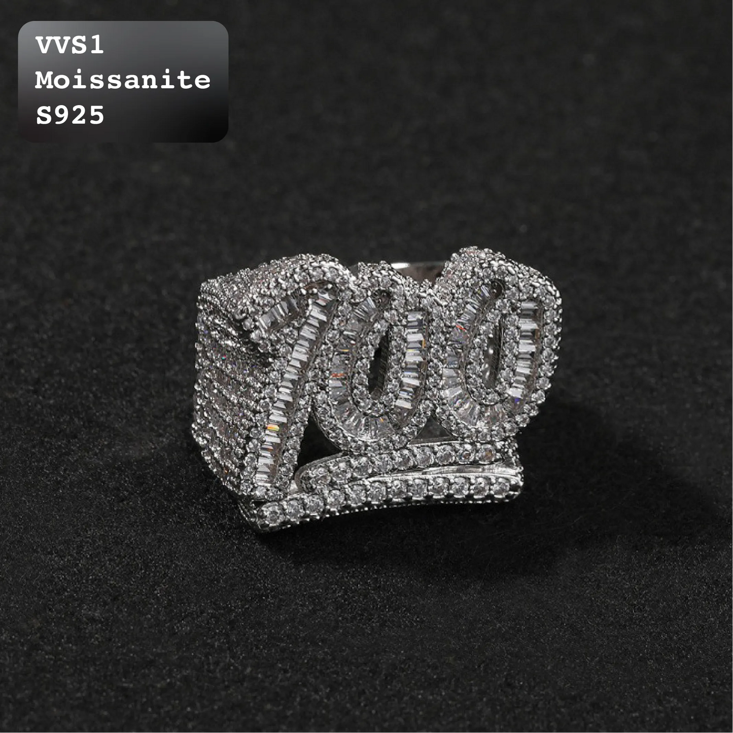 Moissanite Iced Out 100 Emoji Statement Ring Gold Silver【A404】