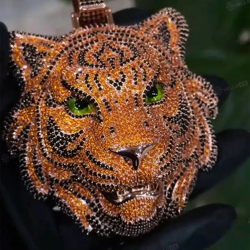 Iced-out Tiger Pendant with Yellow and Black Diamonds【A239】