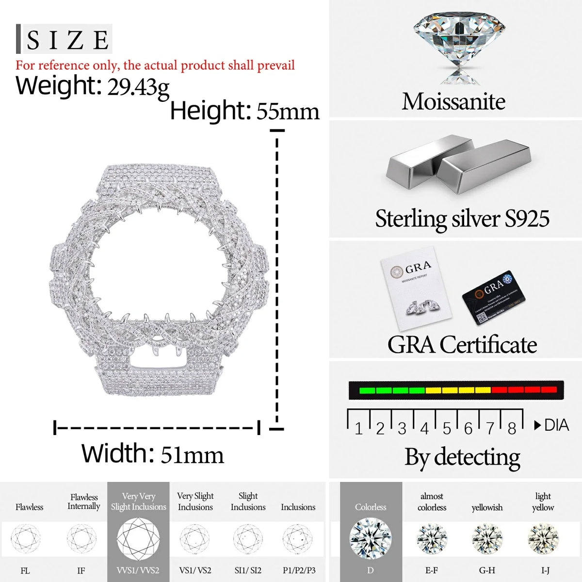 Watch Bezel & Watch Case for DW6900 - Vine Thorns Moissanite S925