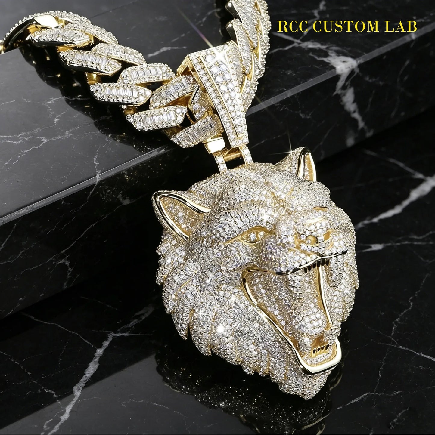 Iced Out Gold Wolf Head Pendant【R152】
