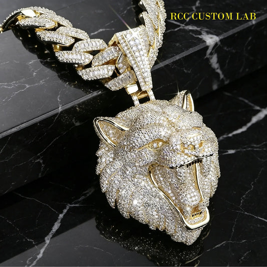 Iced Out Gold Wolf Head Pendant【R152】