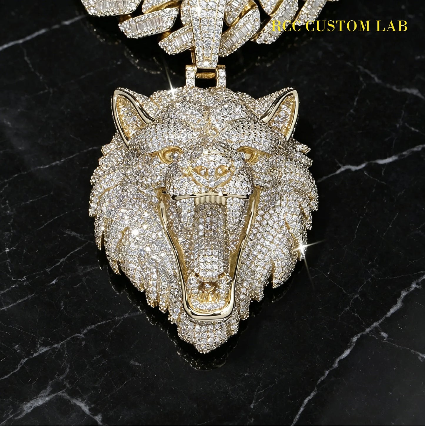 Iced Out Gold Wolf Head Pendant【R152】