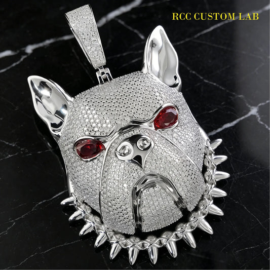 Iced-Out Silver Bulldog Pendant【R153】