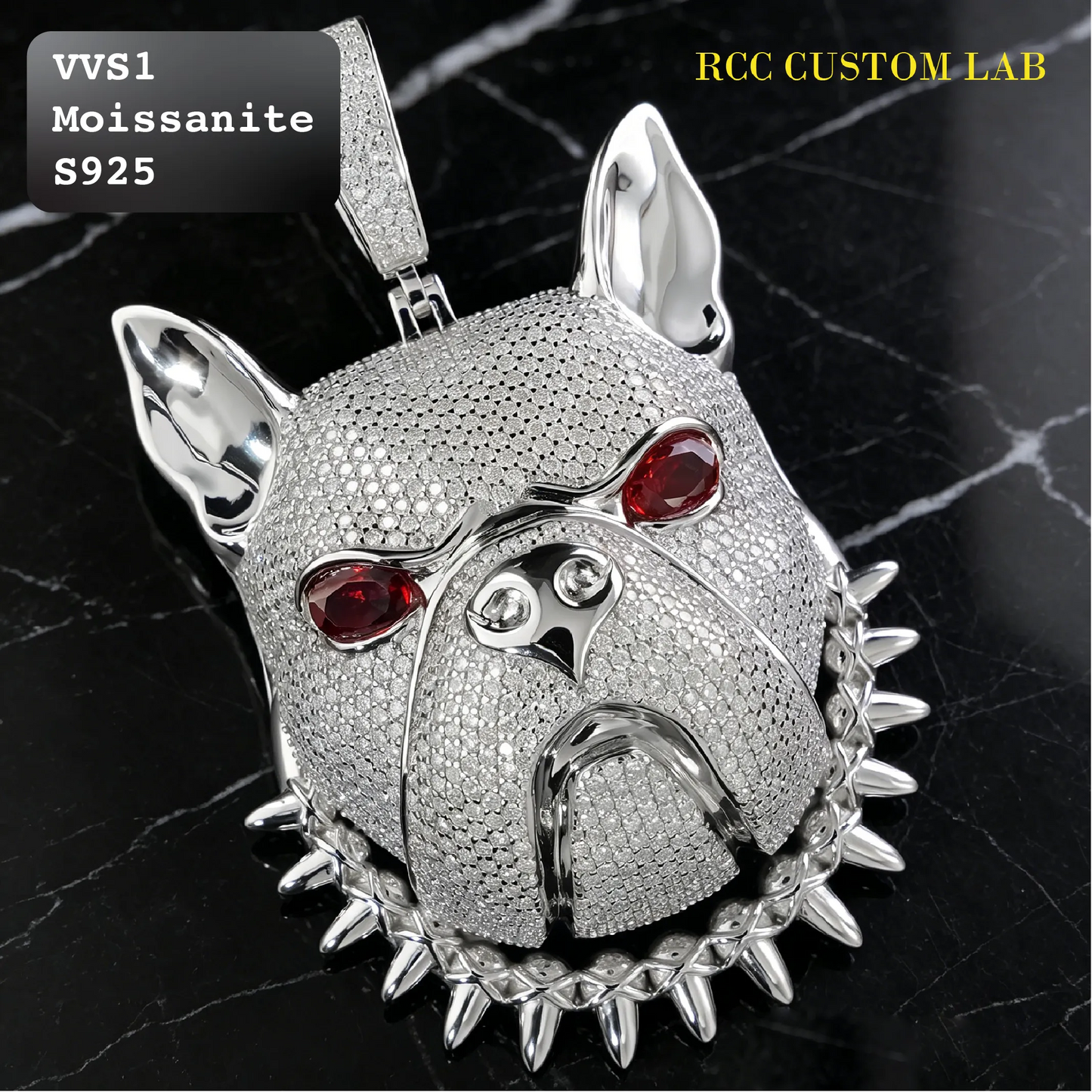 Iced-Out Moissanite Silver Bulldog Pendant【R153】