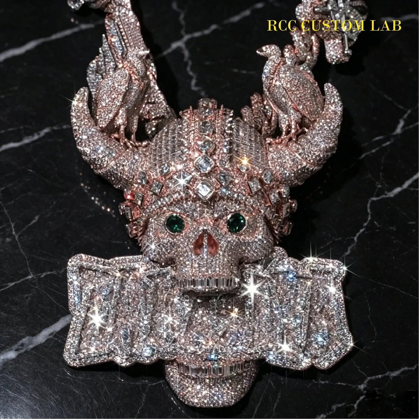 Iced Rose Gold Demon Skull Pendant【R154】