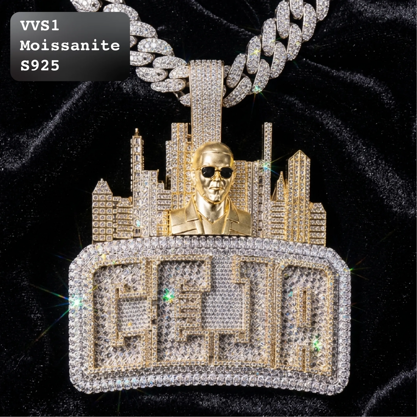 Iced Out City Skyline Portrait Letter Hip Hop Pendant【A259】