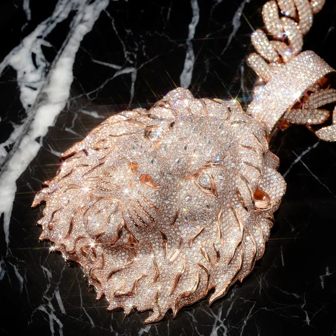 Iced Out Rose Gold Lion Head Custom Hip Hop Pendant【R201】