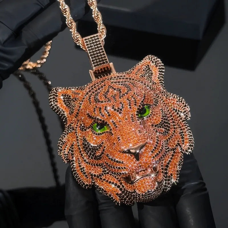 Iced-out Tiger Pendant with Yellow and Black Diamonds【A239】