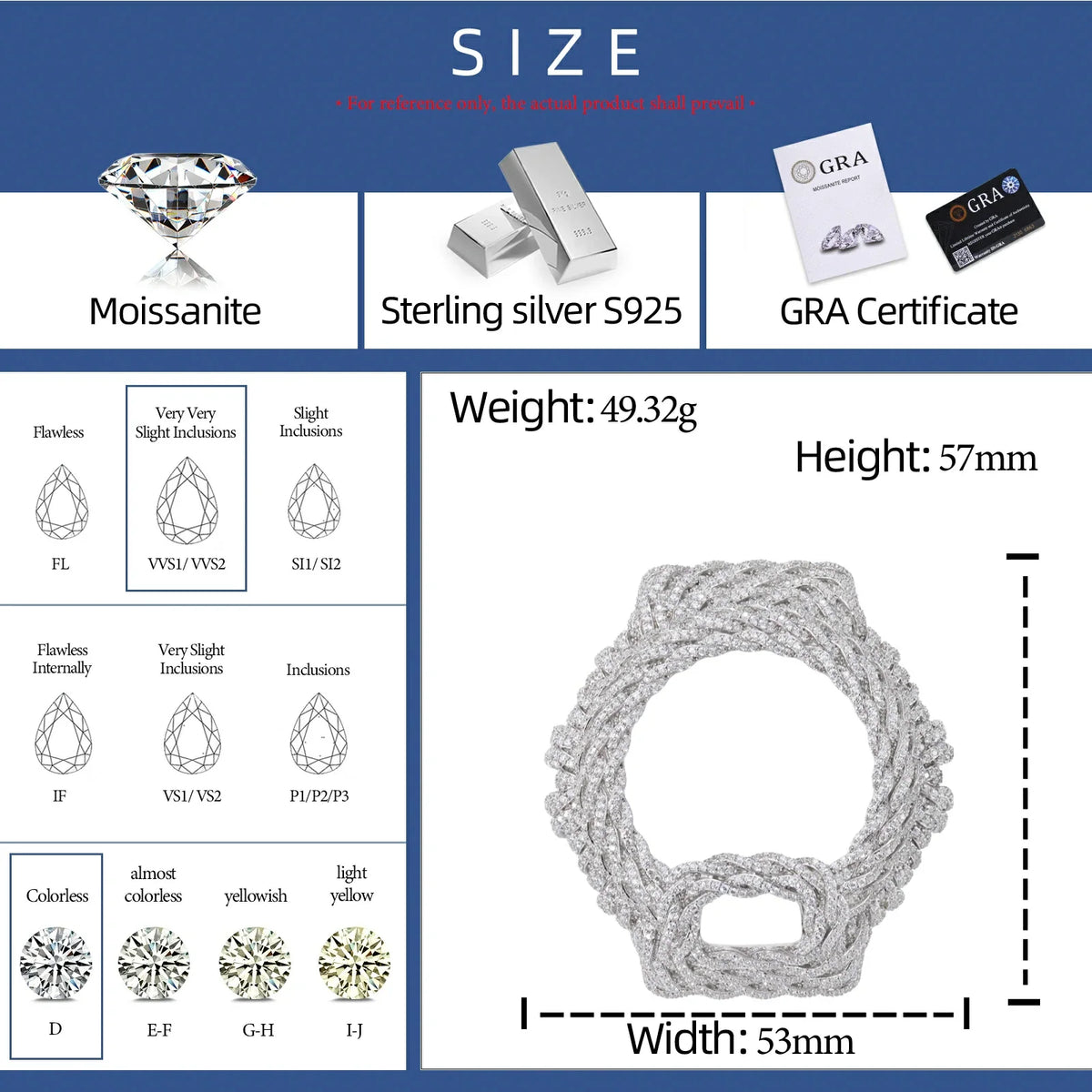 S925 Moissanite Rope Watch Case for DW6900 SERIES