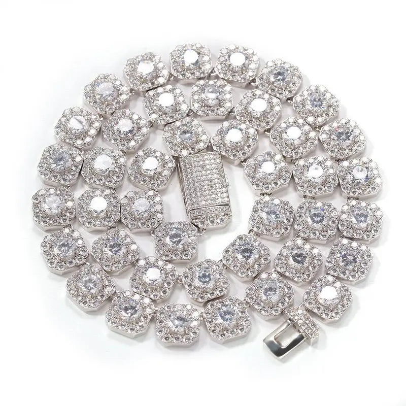 12mm Iced Out Square Cluster Tennis Chain【A126】