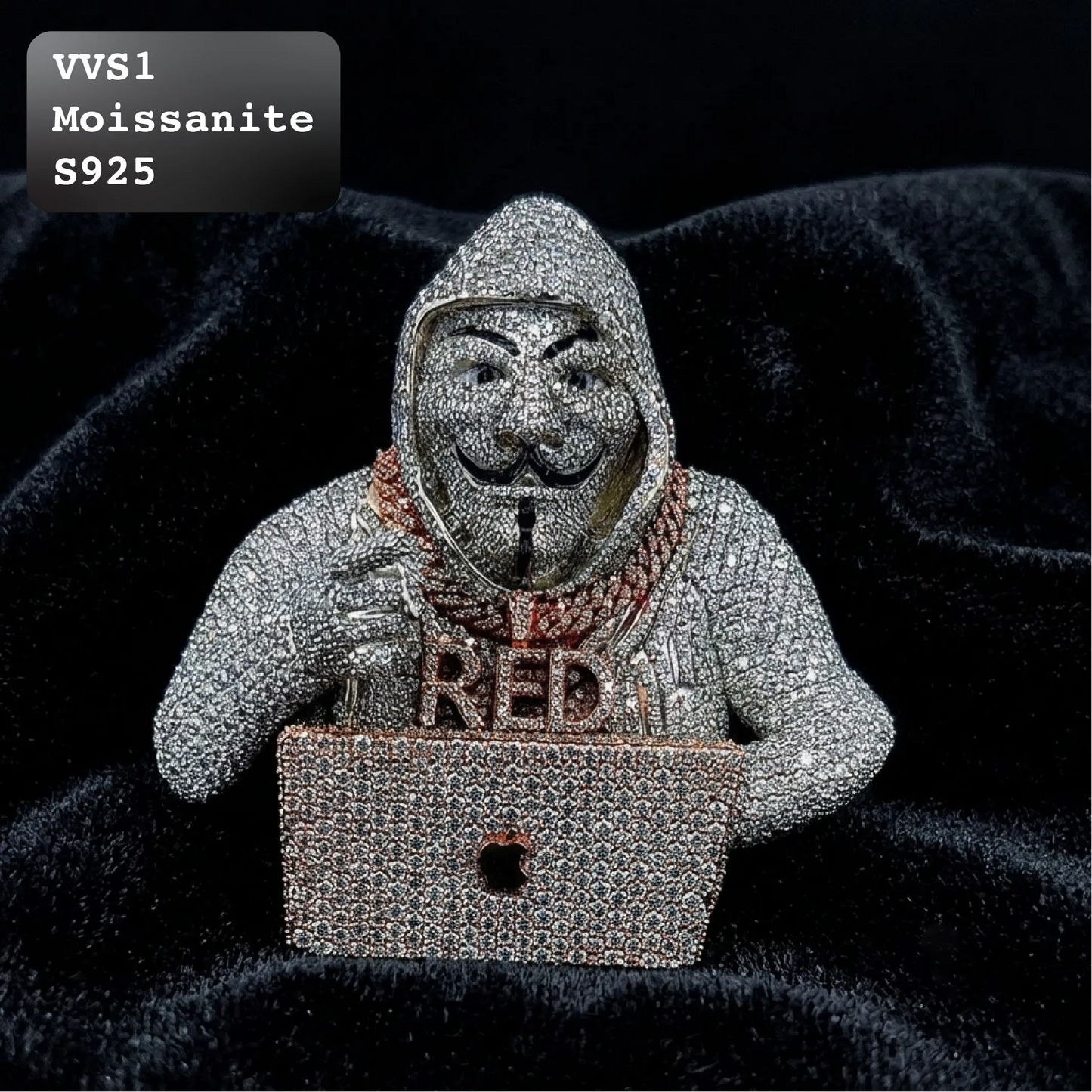 Iced Out Hacker Mask RED Laptop Hip Hop Pendant【A262】